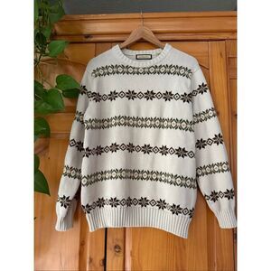 G.H. Bass & Co. Nordic Fair Isle Cotton Sweater Men’s Large Cream Brown